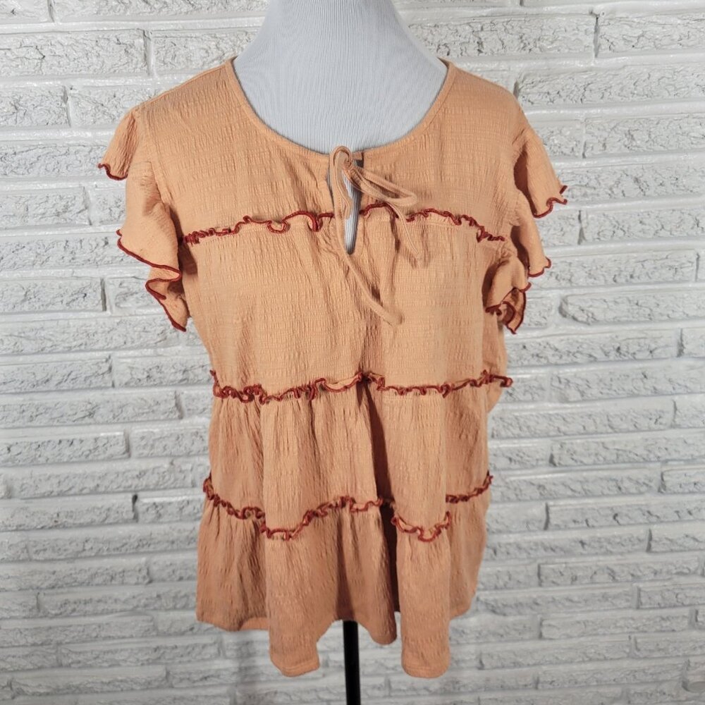 Cato Est 1946 Women Top Extra Large Flutter Sleeve Orange Keyhole Ruffles ORA1E